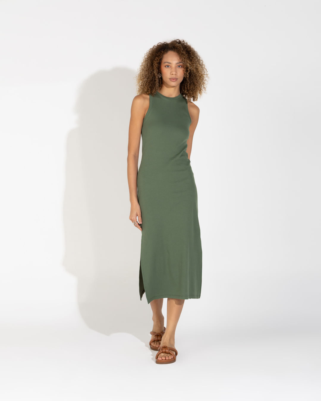 Vestido Midi Canelado Algodão