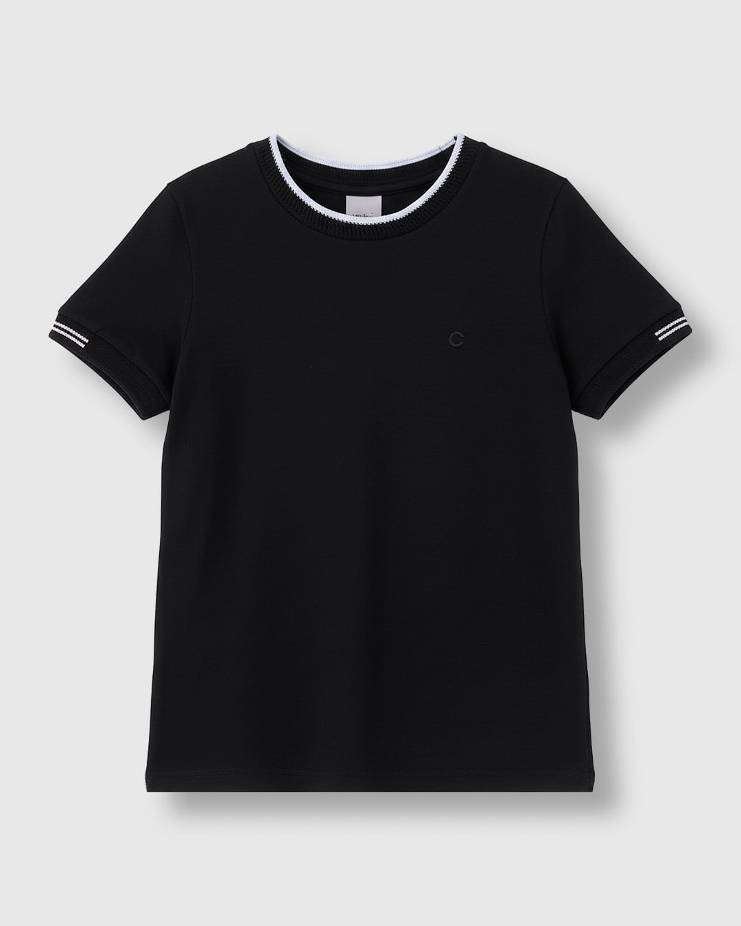 Camiseta Menino Gola Contraste E Manga Retilínea Malha Algodão - Carinhoso - Preto - 8