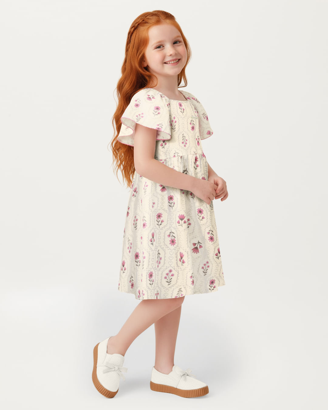 Vestido Menina Estampa Digital Manga Ampla Em Algodão - Carinhoso