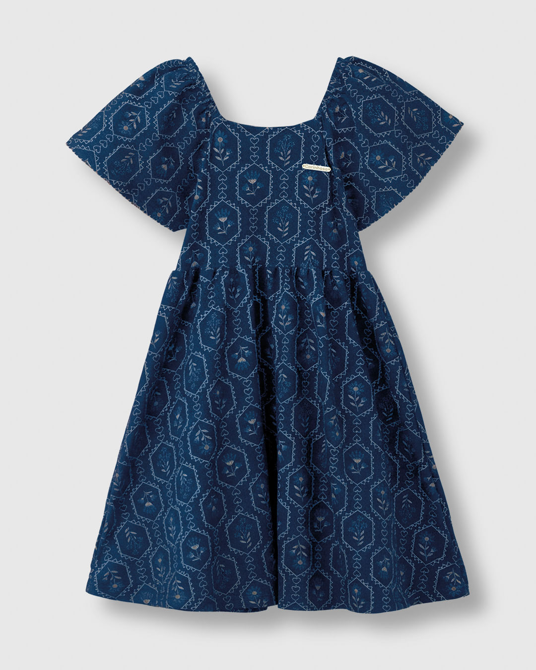 Vestido Menina Estampa Digital Manga Ampla Em Algodão - Carinhoso - Azul - 6