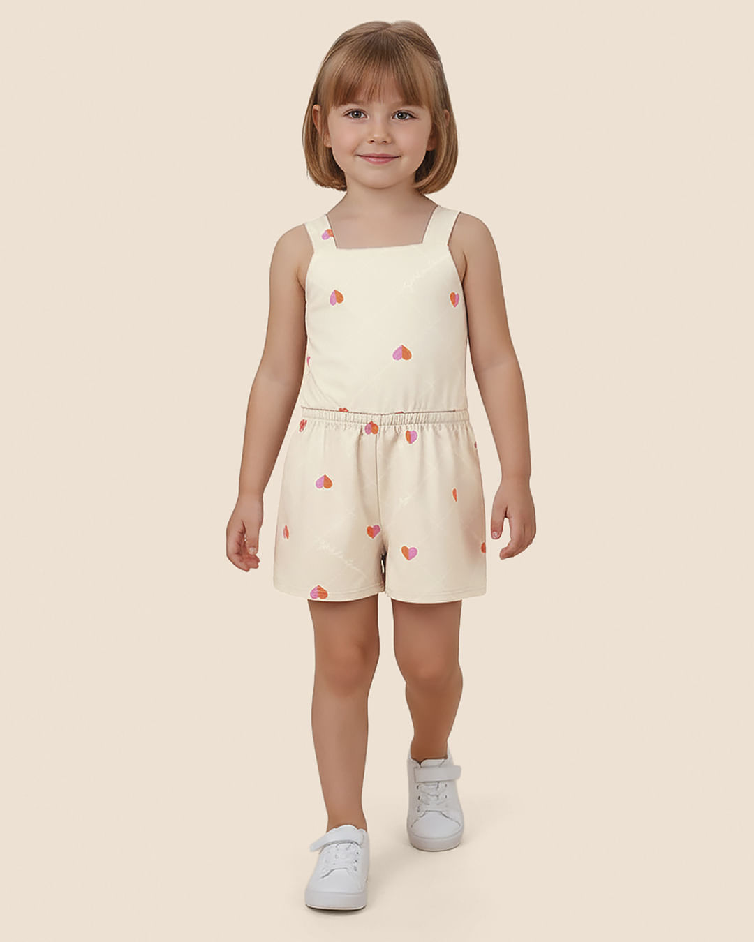 Macaquinho Infantil Menina Estampa Corações Em Algodão Malwee Kids - Off White - 8