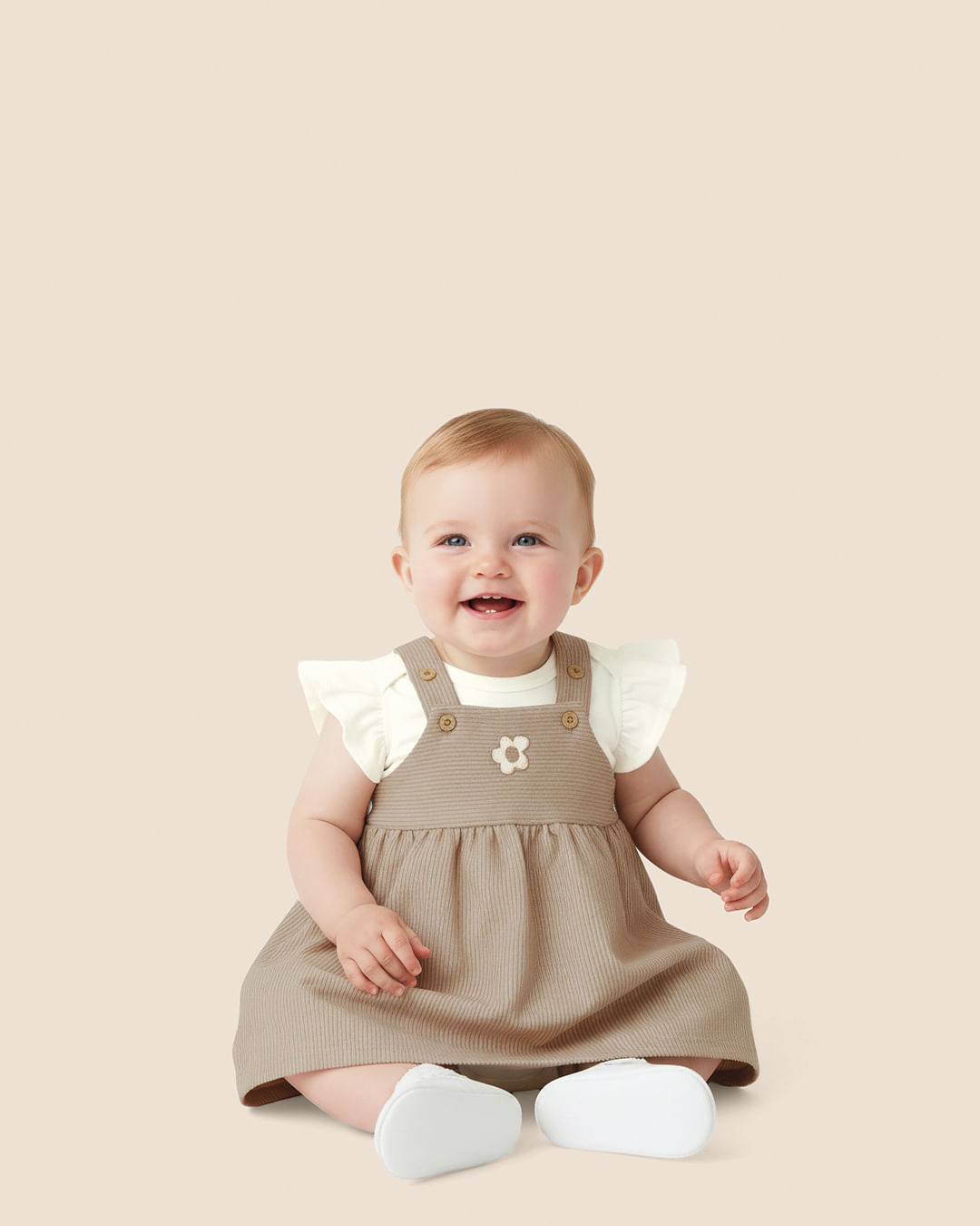 Conjunto Bebê Menina Body + Vestido Malha Canelada Listrada Malwee Kids - Off White - 6M