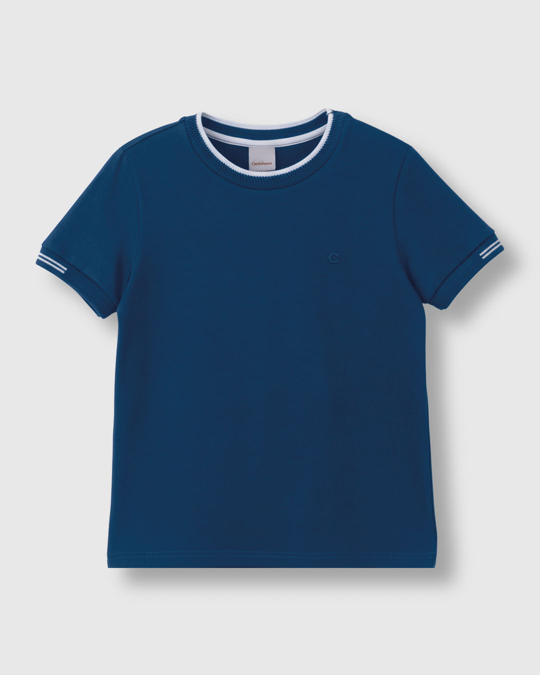 Camiseta Menino Gola Contraste E Manga Retilínea Malha Algodão - Carinhoso - Azul - 8