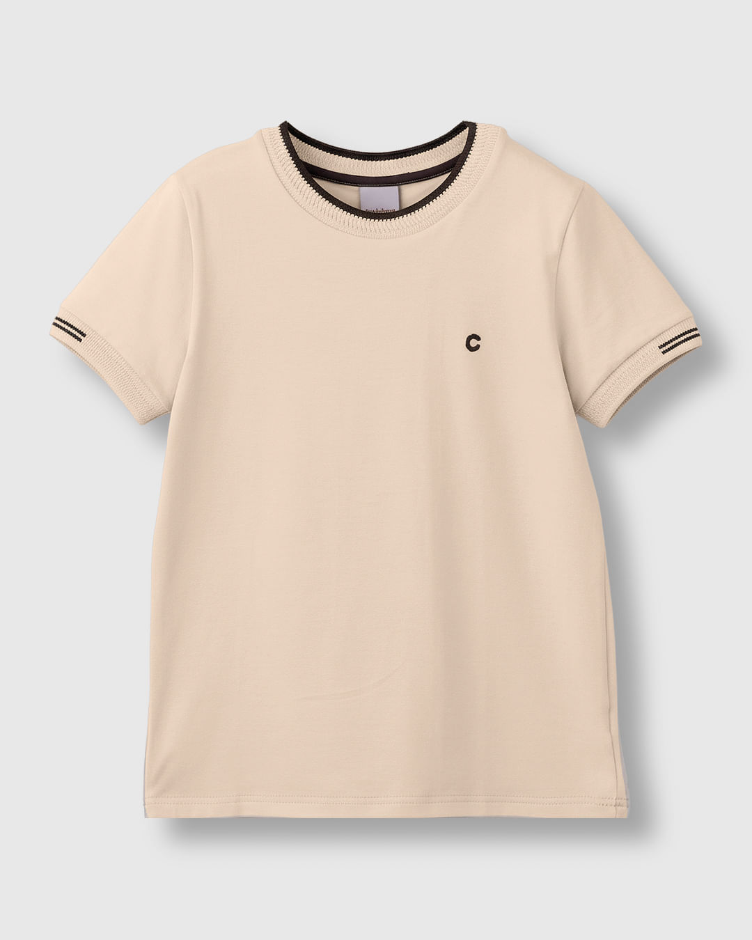 Camiseta Menino Gola Contraste E Manga Retilínea Malha Algodão - Carinhoso - Bege - 8