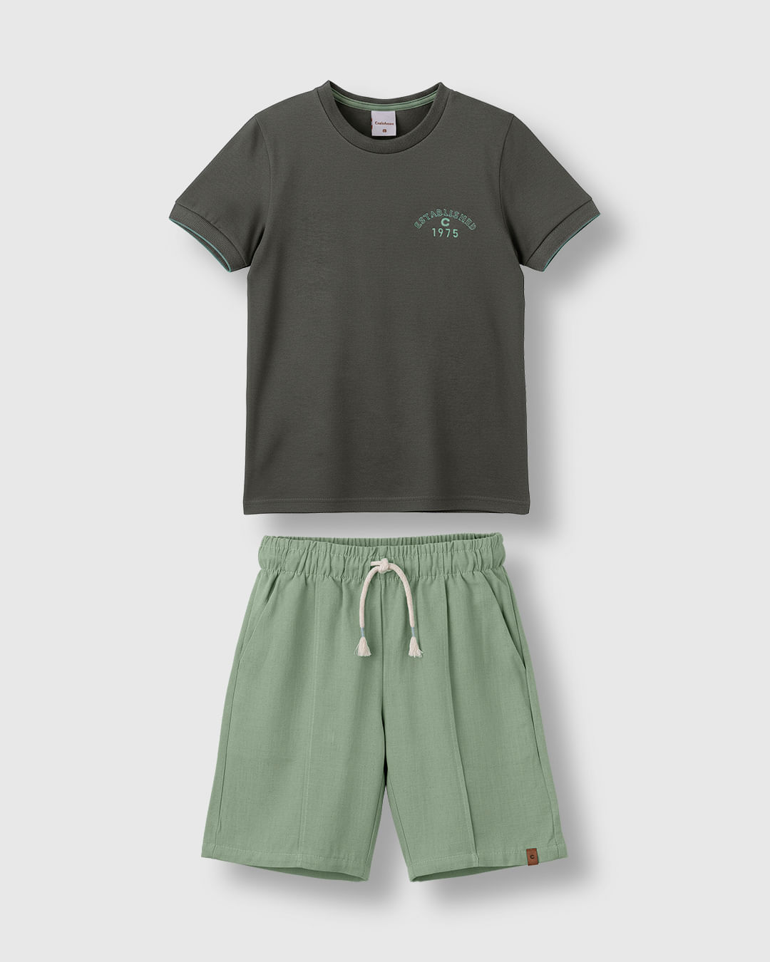 Conjunto Menino Bermuda Em Viscolinho Texturizado - Carinhoso - Cinza - 8
