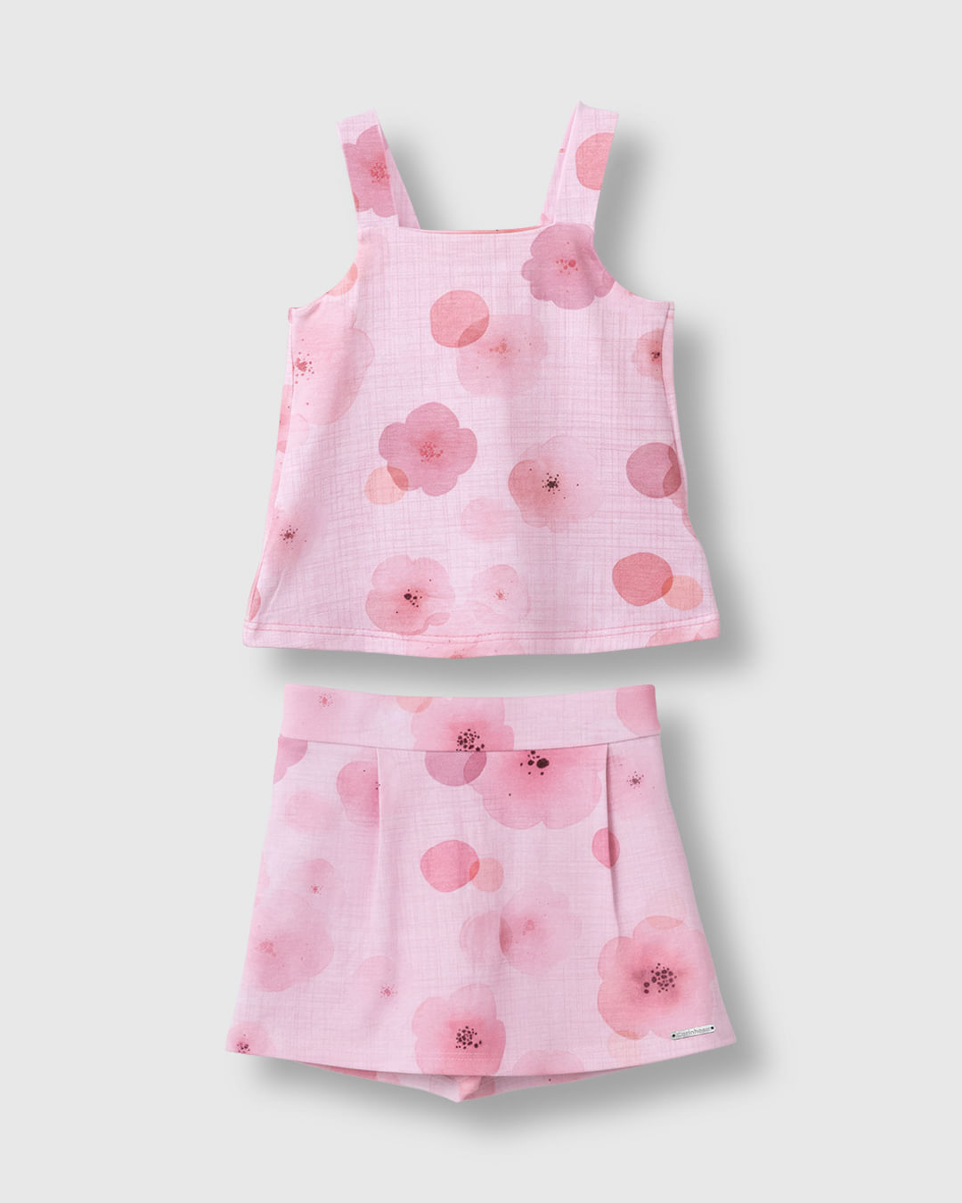 Conjunto Menina Floral Regata Laço Frontal E Shorts Saia - Carinhoso