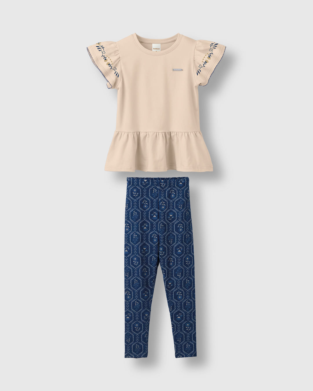 Conjunto Menina Blusa Babados E Calça Legging Em Algodão - Carinhoso