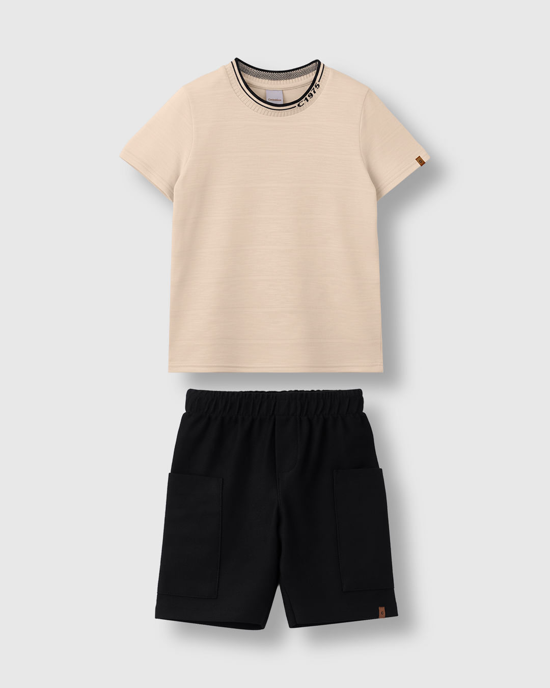 Conjunto Menino Camiseta Gola Retilínea E Bermuda Moletom Sarjado - Carinhoso