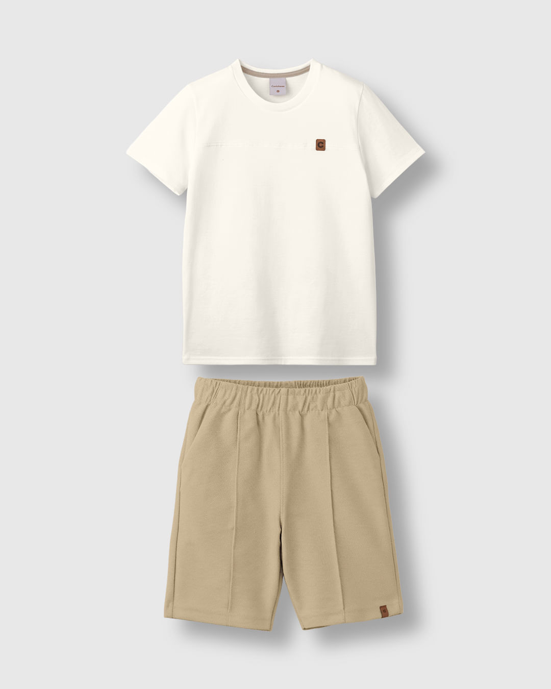 Conjunto Menino Camiseta Malha E Bermuda Em Moletom Sarjado - Carinhoso - Off White - 8