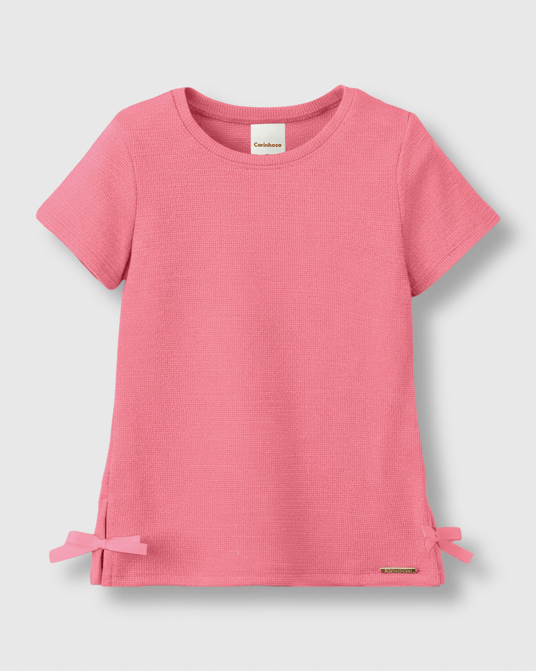 Blusa Menina Detalhe Fenda Lateral E Aplique Laço Ribana Linho - Carinhoso
