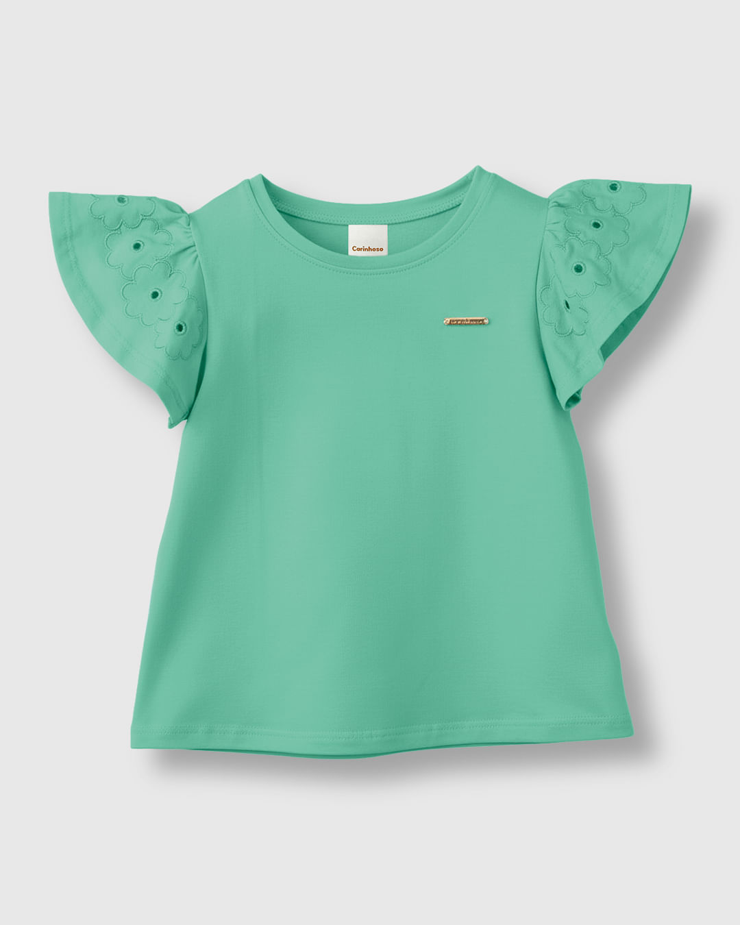 Blusa Menina Evasê Manga Franzida Com Bordado Malha Algodão - Carinhoso - Verde - 8