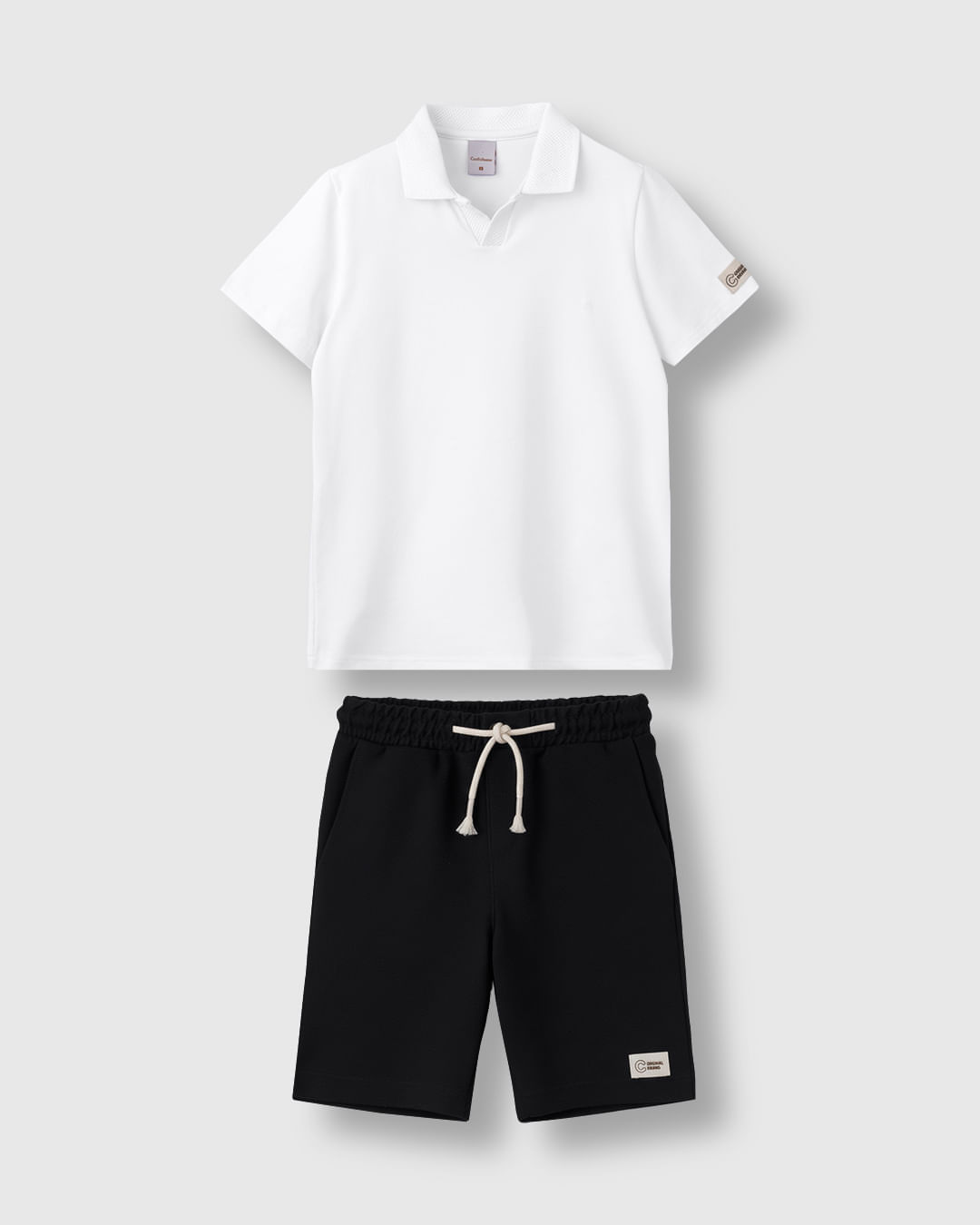 Conjunto Menino Camisa Polo Peitilho E Bermuda Em Moletom Sarjado - Carinhoso - Branco - 6