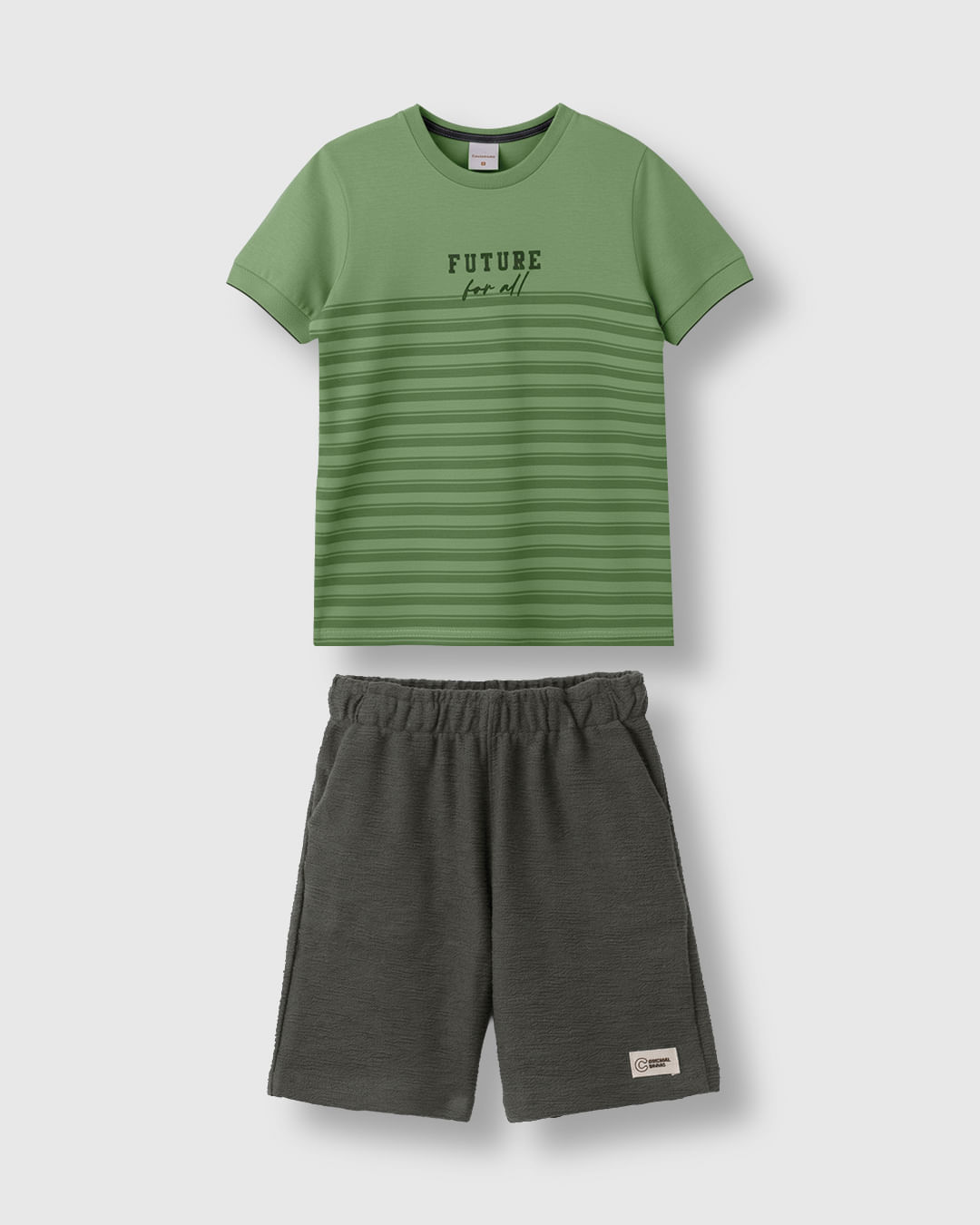 Conjunto Menino Camiseta Listrada Future For All Em Algodão - Carinhoso - Verde - 6
