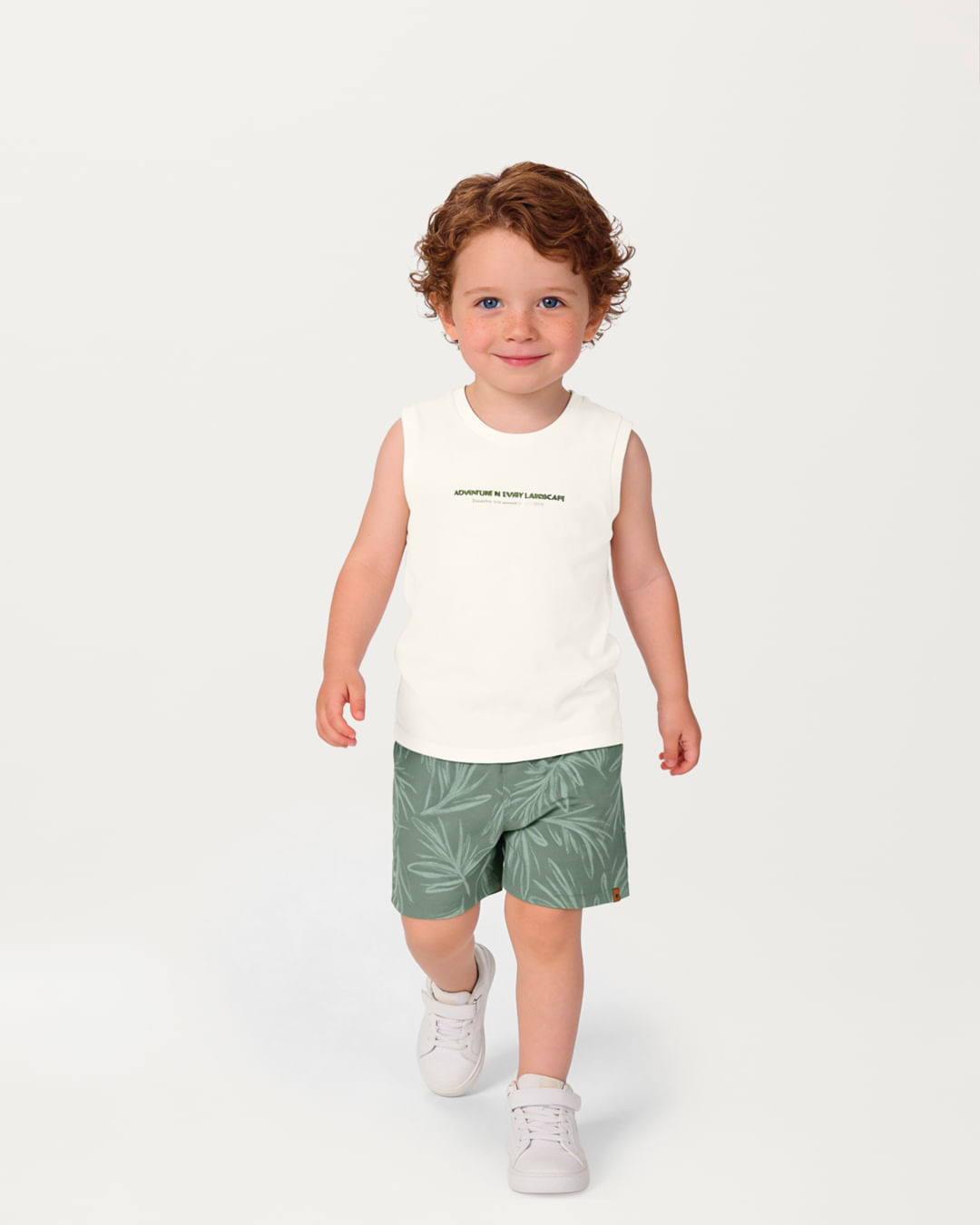 Conjunto Menino Regata Estampa Puff Frente E Costas Em Algodão - Carinhoso - Off White - 4