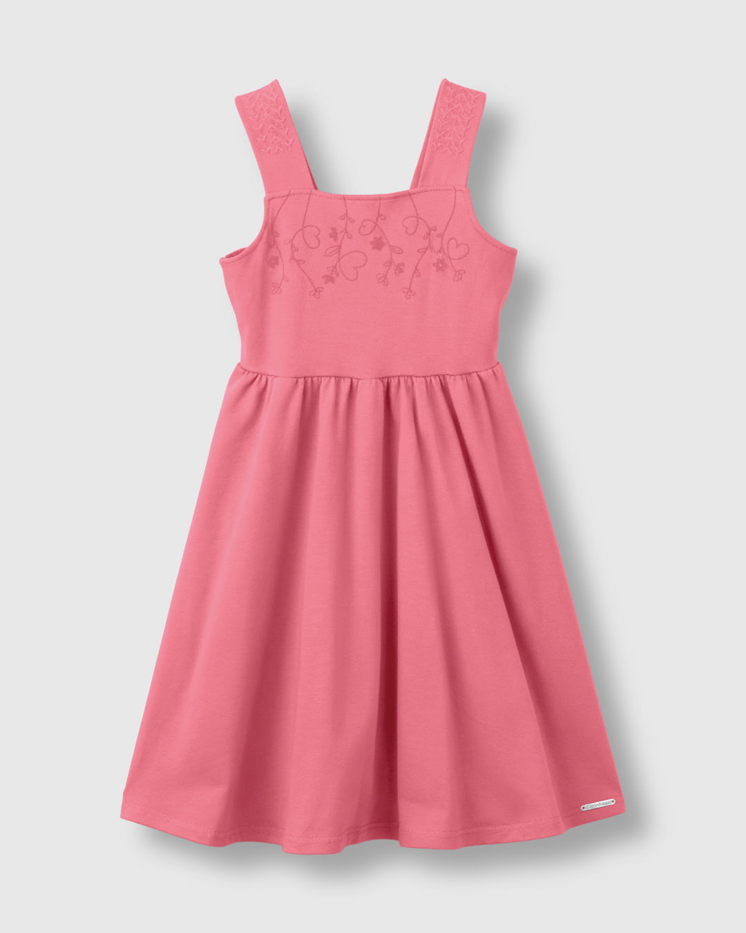 Vestido Menina Rodado Bordado Frontal Em Algodão - Carinhoso - Rosa - 1