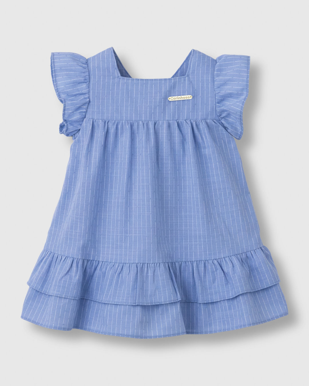 Vestido Body Bebê Menina Com Babados Em Algodão Texturizado - Carinhoso - Azul - 6M