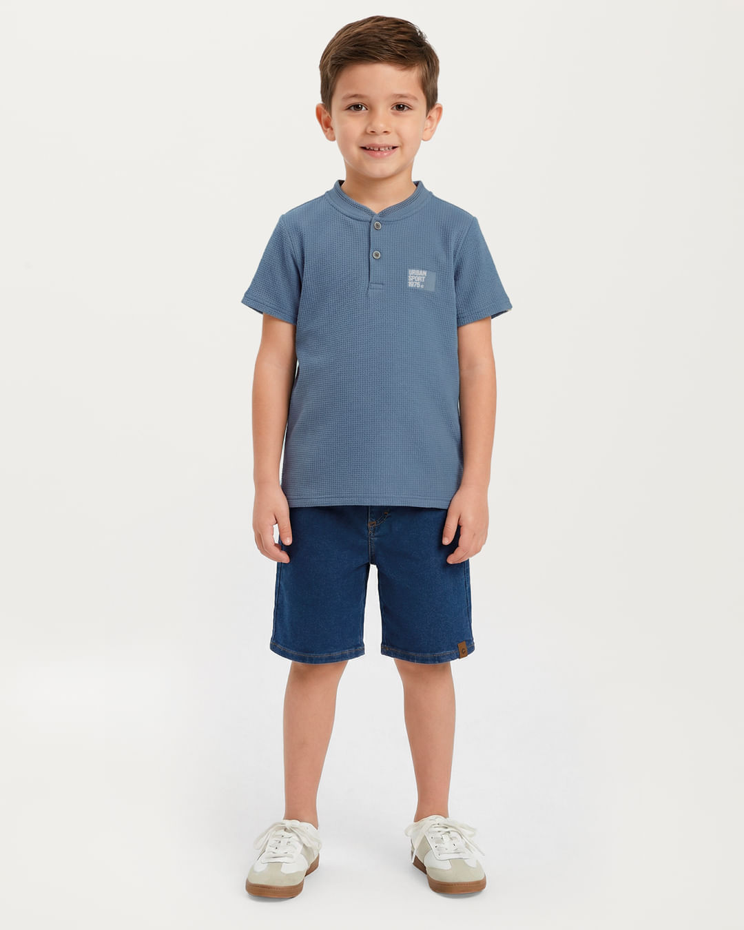 Conjunto Menino Camiseta Peitilho E Bermuda Jeans Stretch - Carinhoso - Azul - 6