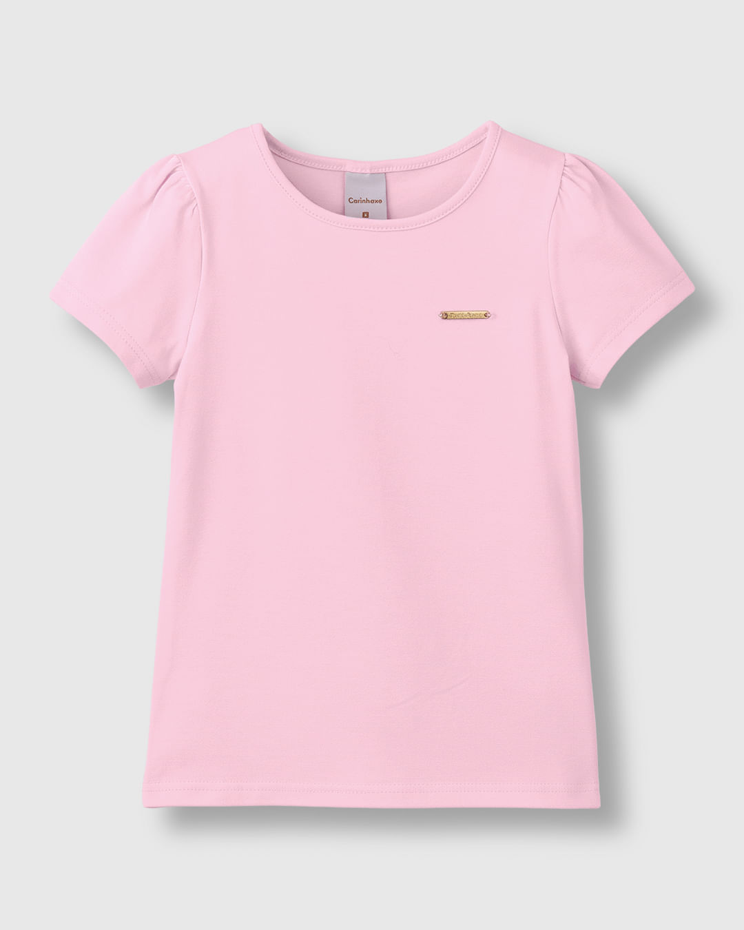 Blusa Menina Plaqueta Metálica Peitoral Malha Algodão - Carinhoso - Rosa - 12