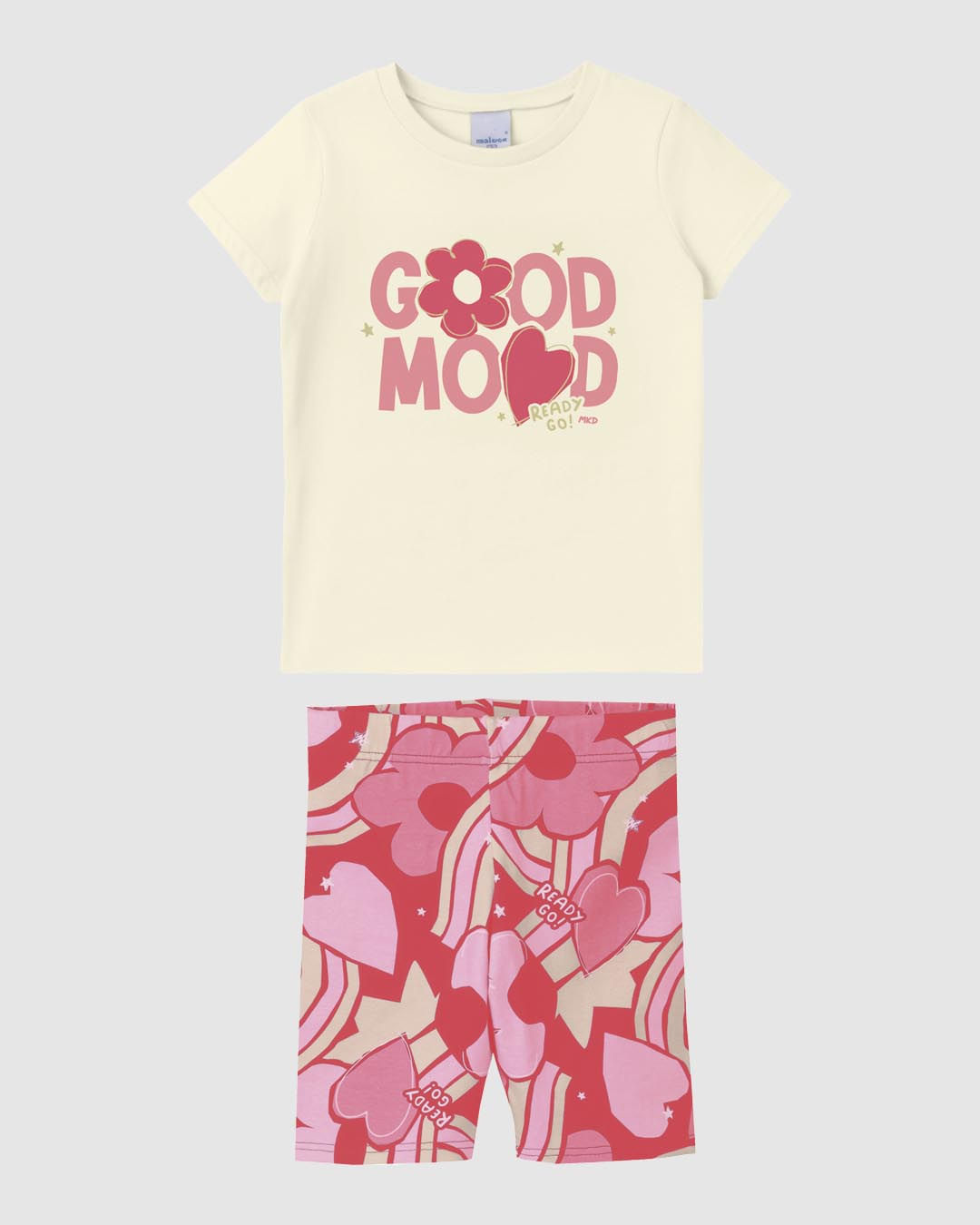 Conjunto Infantil Menina Camiseta E Bermuda Estampada Malwee Kids - Off White - 6