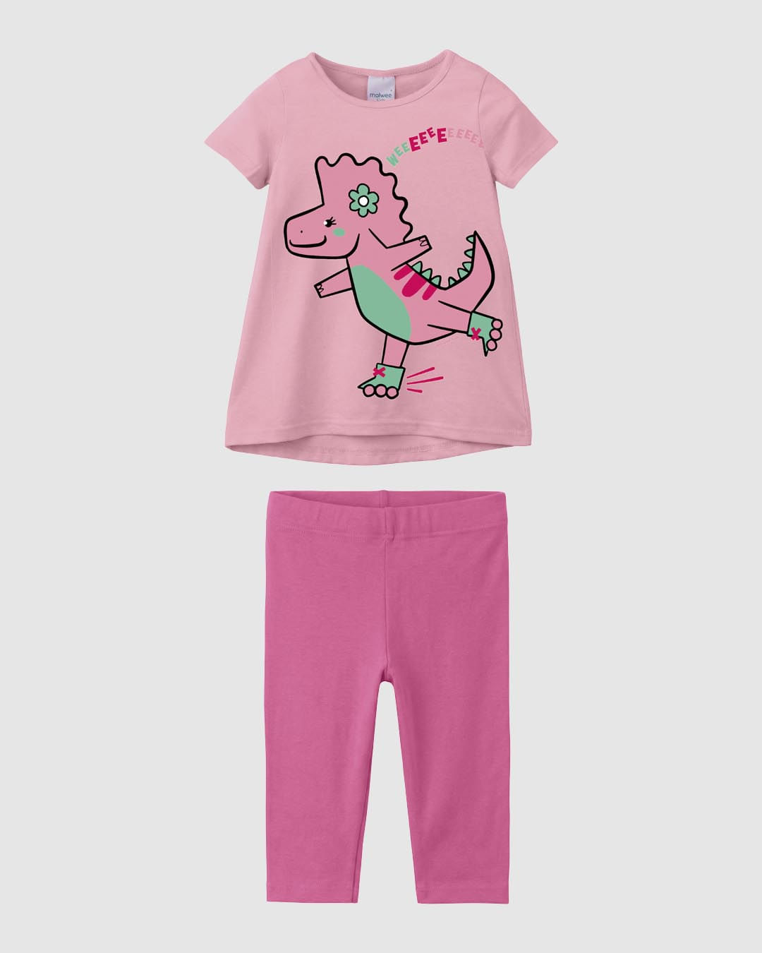 Conjunto Infantil Menina Blusa Estampa Dinossauro Weee Em Algodão Malwee Kids - Rosa - 4