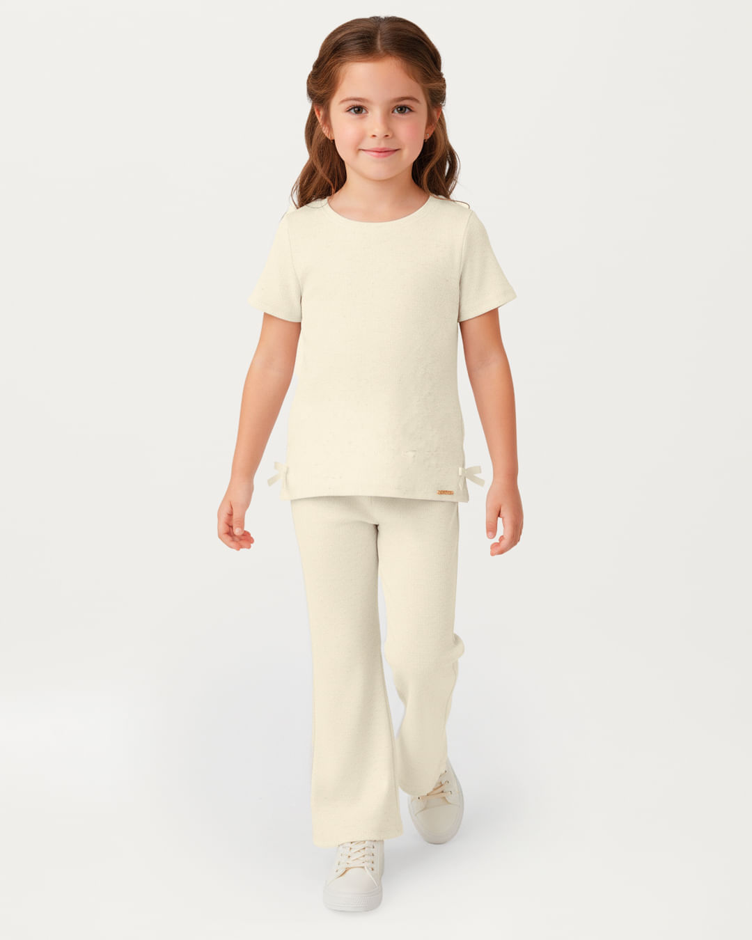 Blusa Menina Detalhe Fenda Lateral E Aplique Laço Ribana Linho - Carinhoso - Off White - 8