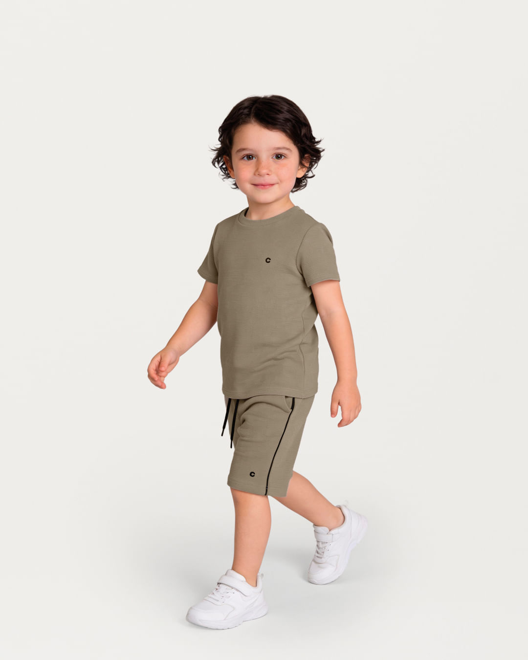 Conjunto Menino Camiseta E Bermuda Em Malha Texturizada - Carinhoso - Marrom - 8