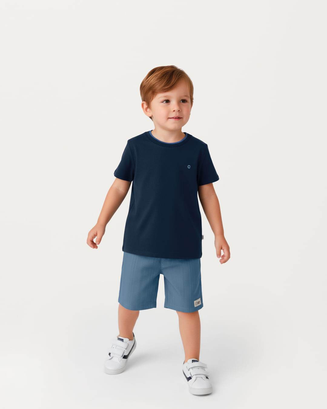 Conjunto Menino Camiseta E Bermuda Linho Texturizado - Carinhoso - Azul - 8