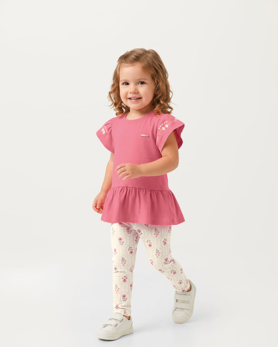 Conjunto Menina Blusa Babados E Calça Legging Em Algodão - Carinhoso - Rosa - 3