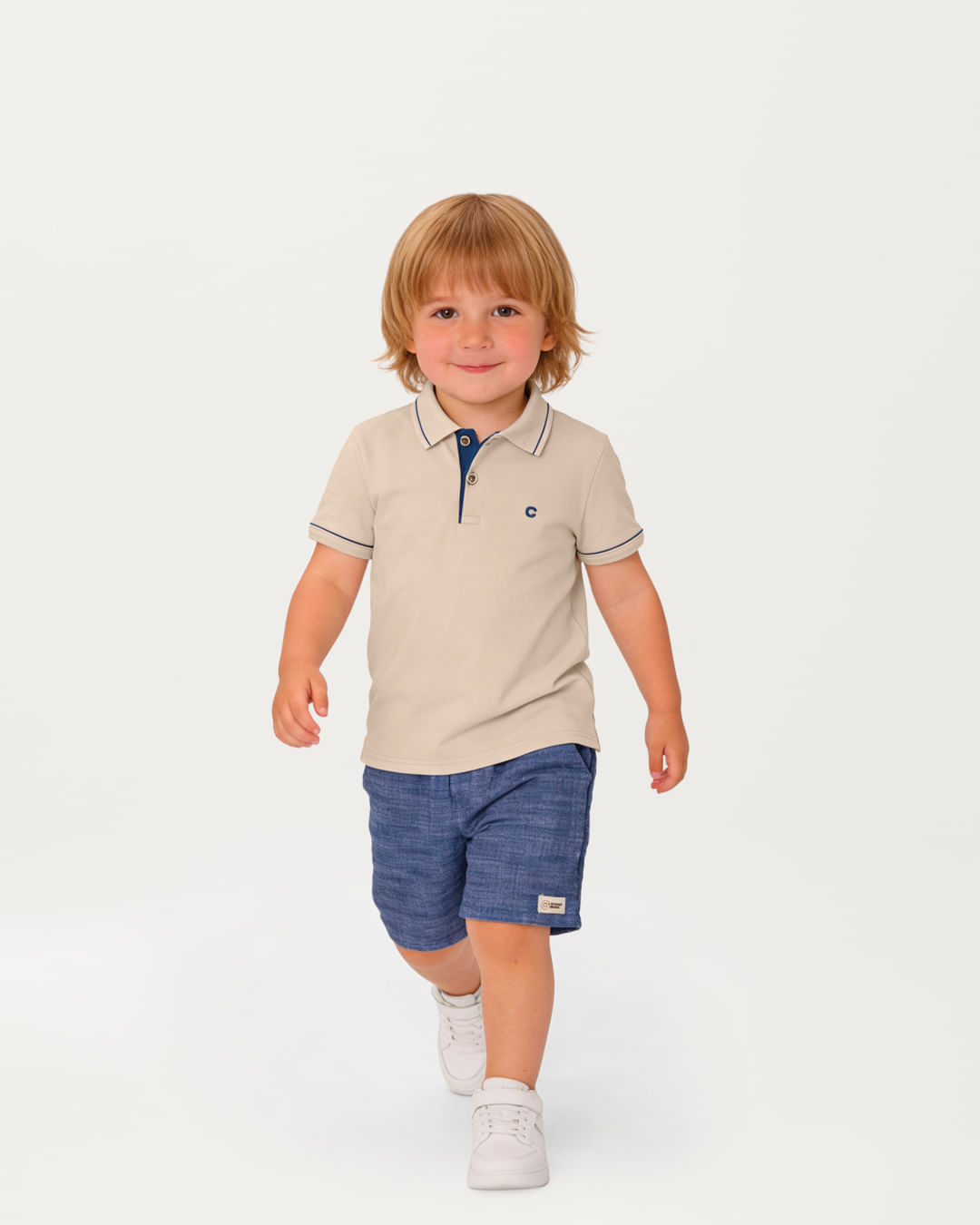 Conjunto Menino Camisa Polo E Bermuda Em Algodão Texturizado - Carinhoso - Bege - 8