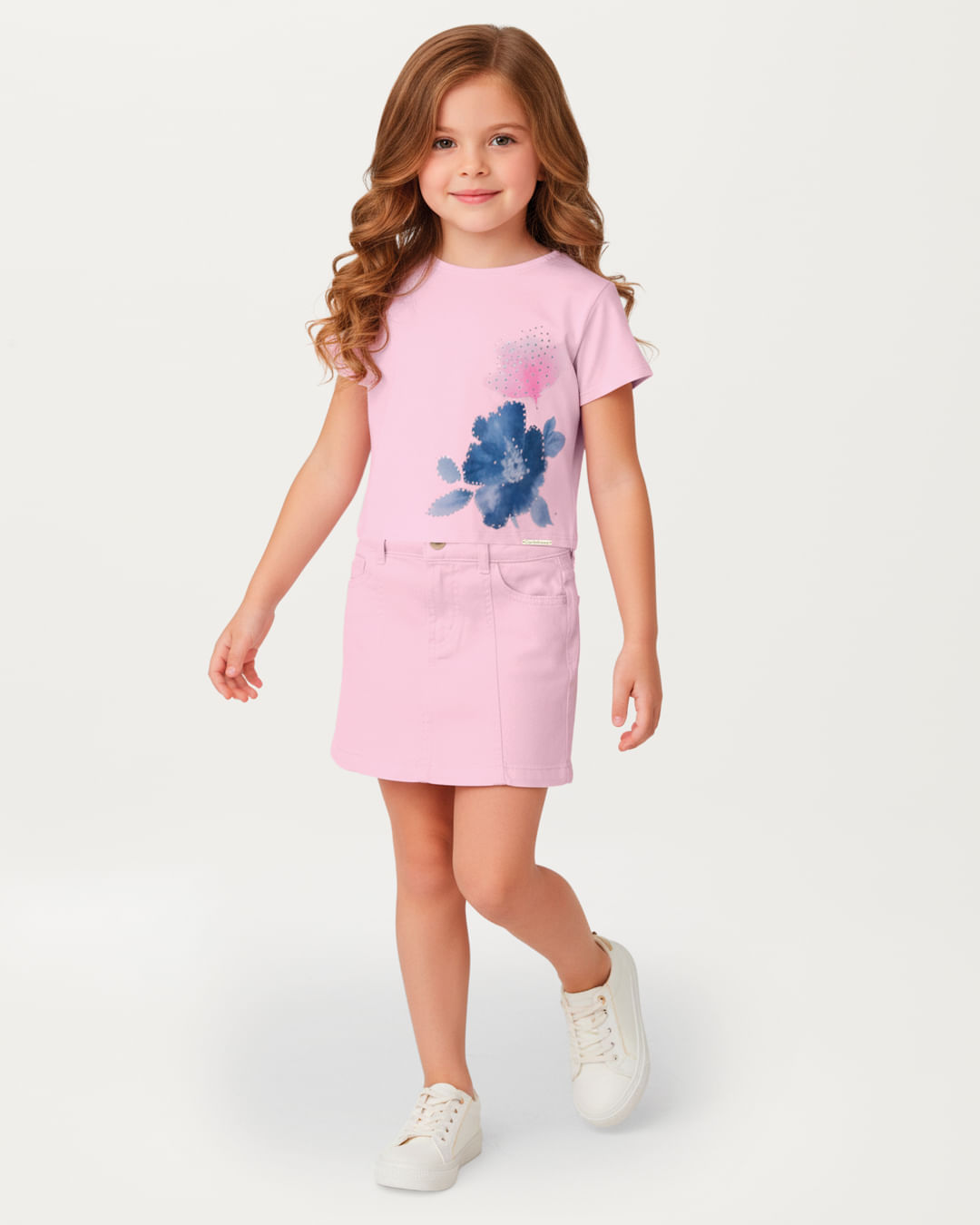 Conjunto Menina Blusa Box E Shorts Saia Em Sarja Stretch - Carinhoso