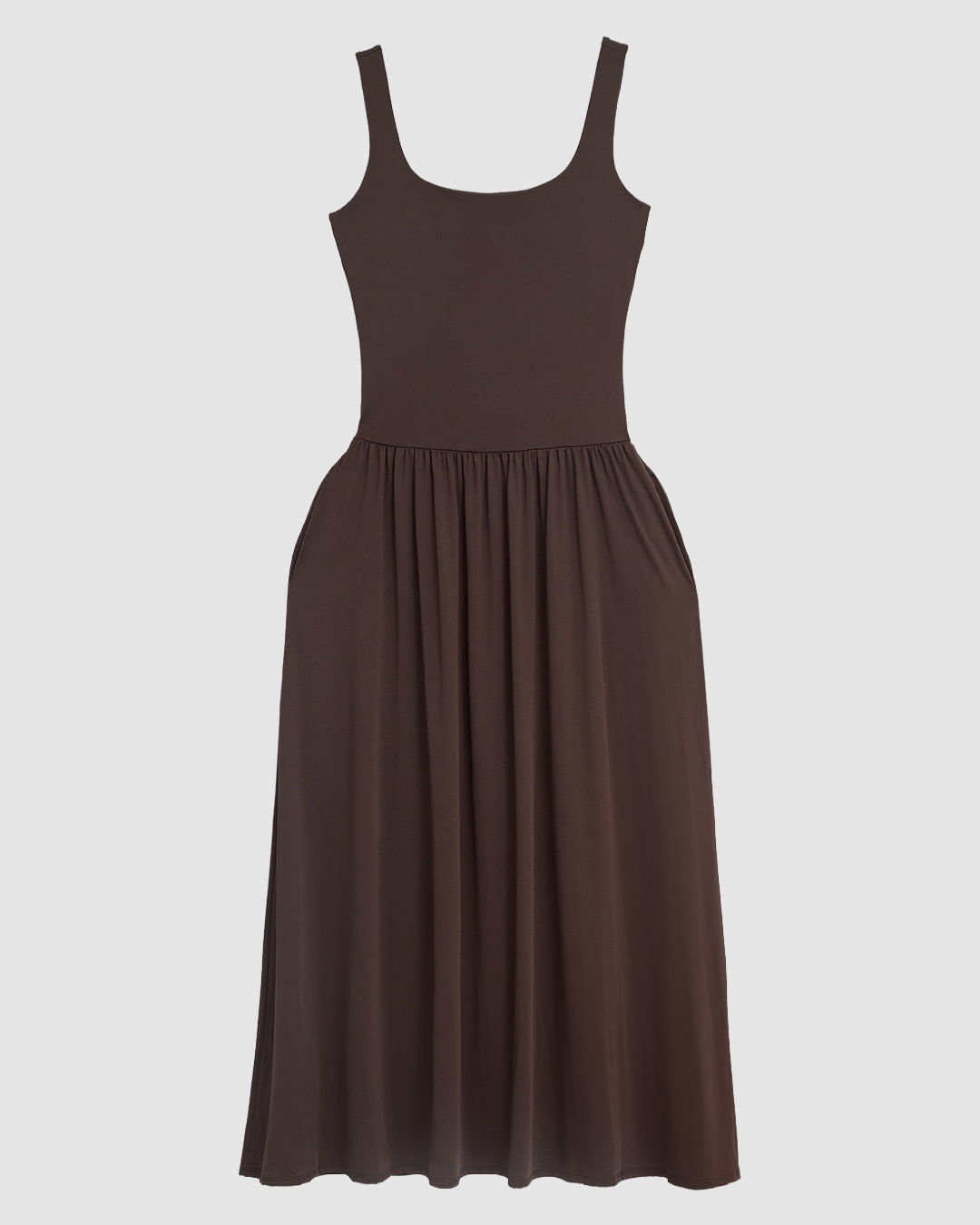 Vestido Midi Feminino Decote Reto Sem Manga Malha Poliamida - ENFIM