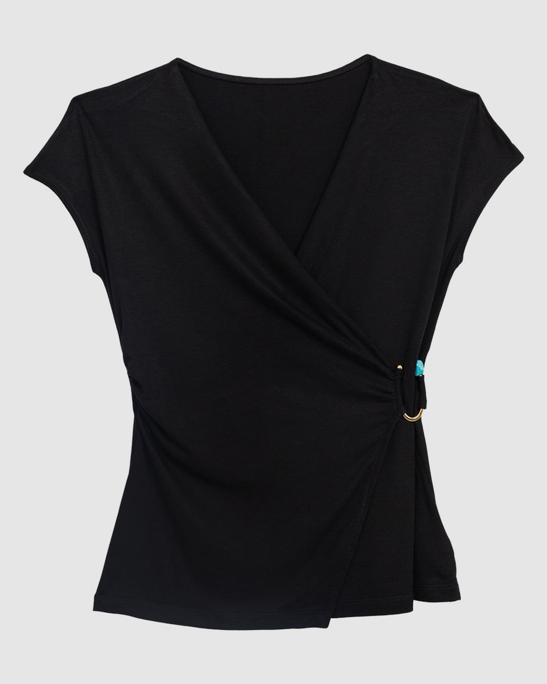 Blusa Feminina Transpassada Detalhe Argola Com Pedra Viscose Stretch - ENFIM