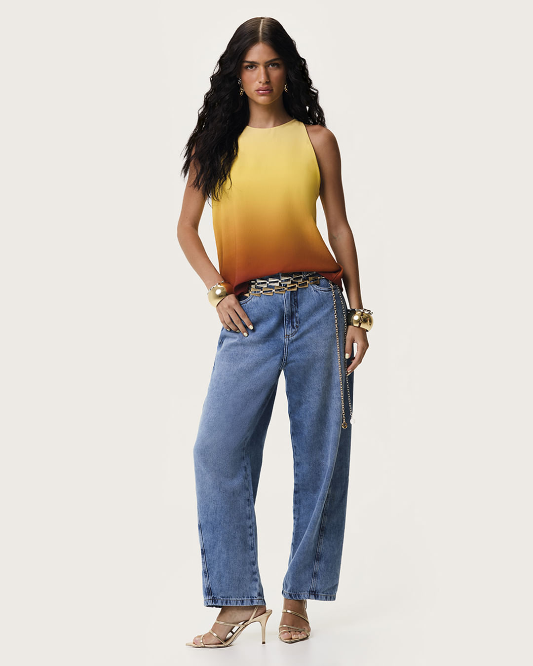 Blusa Feminina Evasê Degradê Abertura Costas Em Viscose - ENFIM - Vermelho - P