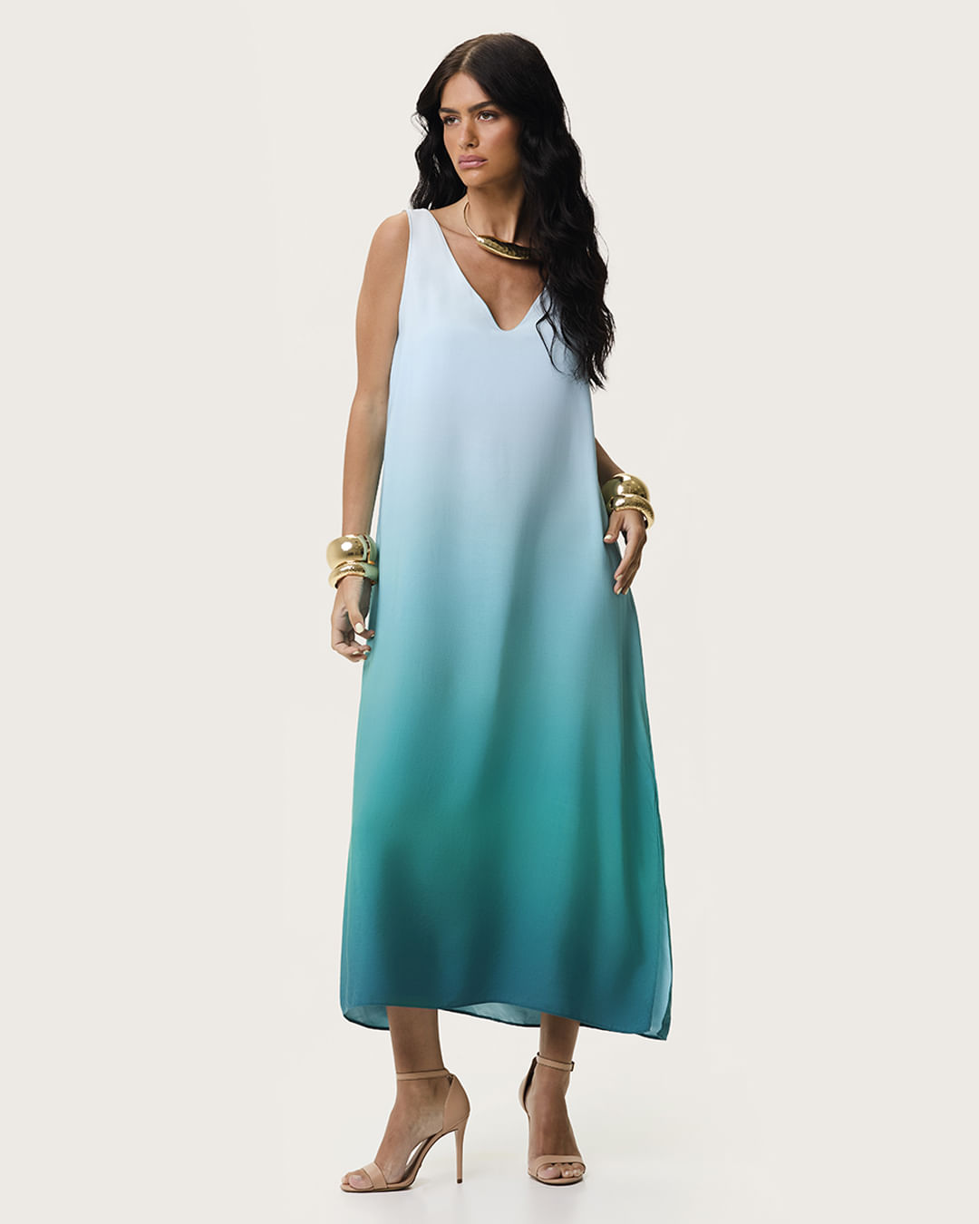 Vestido Midi Feminino Amplo Degradê Duas Formas De Uso Em Viscose - ENFIM