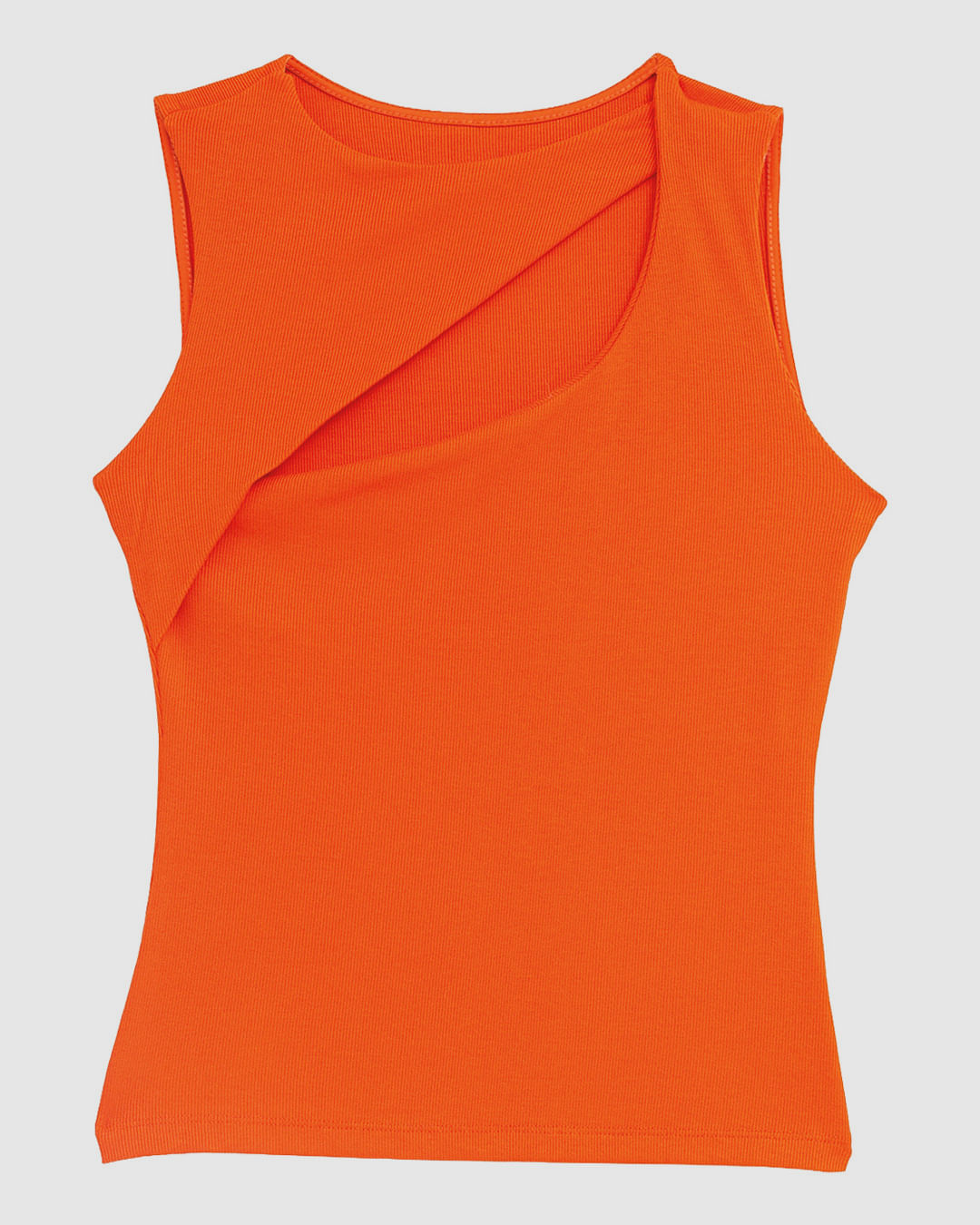 Blusa Justa Feminina Decote Detalhe Vazado Malha Viscose Canelada - ENFIM - Laranja - P