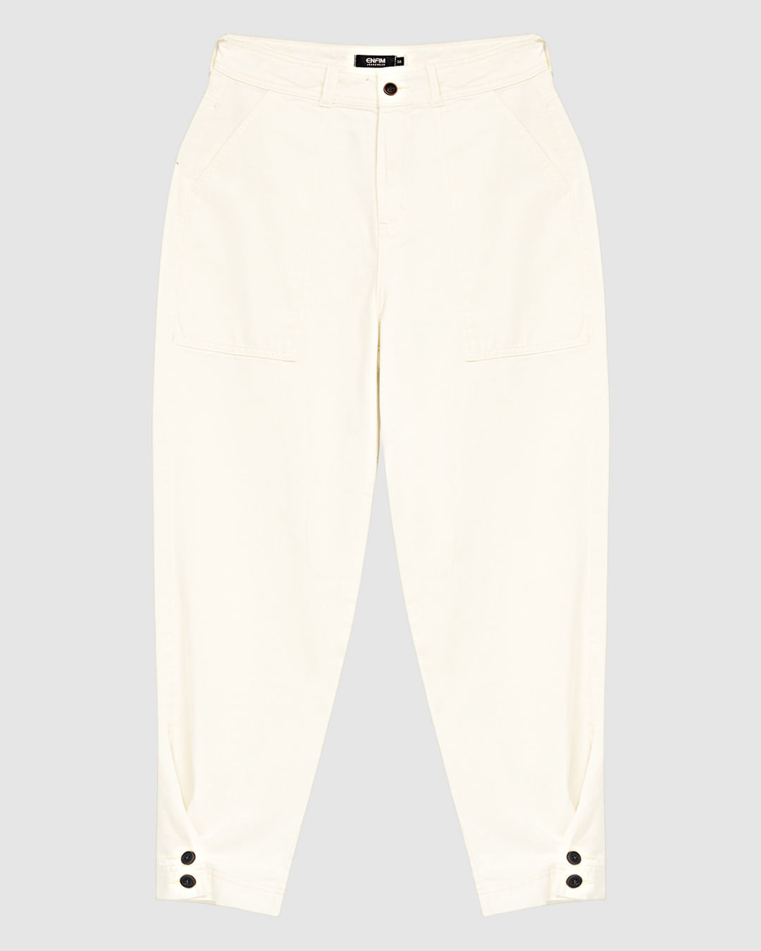 Calça Feminina Barrel Fecho Por Botões Na Barra Sarja 100% Algodão - ENFIM - Off White - 42