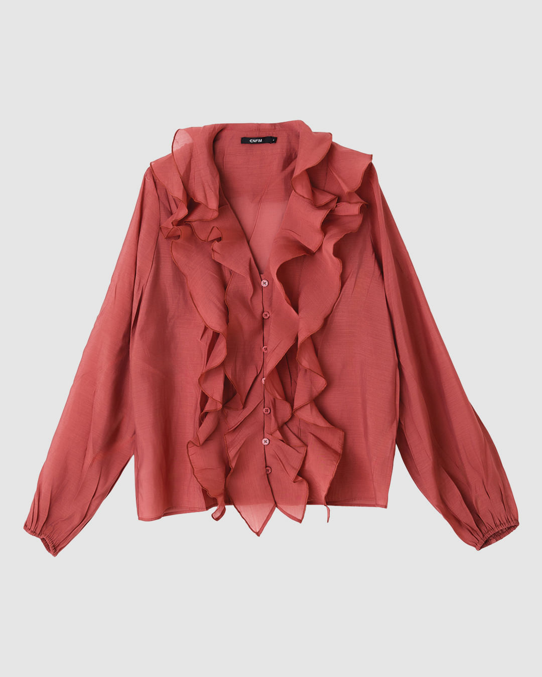 Camisa Feminina Com Babados Manga Longa Em Liocel - ENFIM