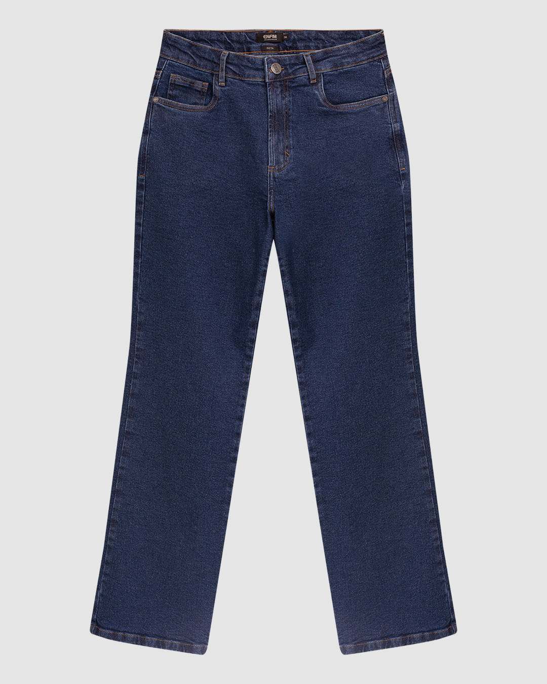 Calça Feminina Reta Cintura Alta Bolso Funcional Em Jeans Stretch - ENFIM