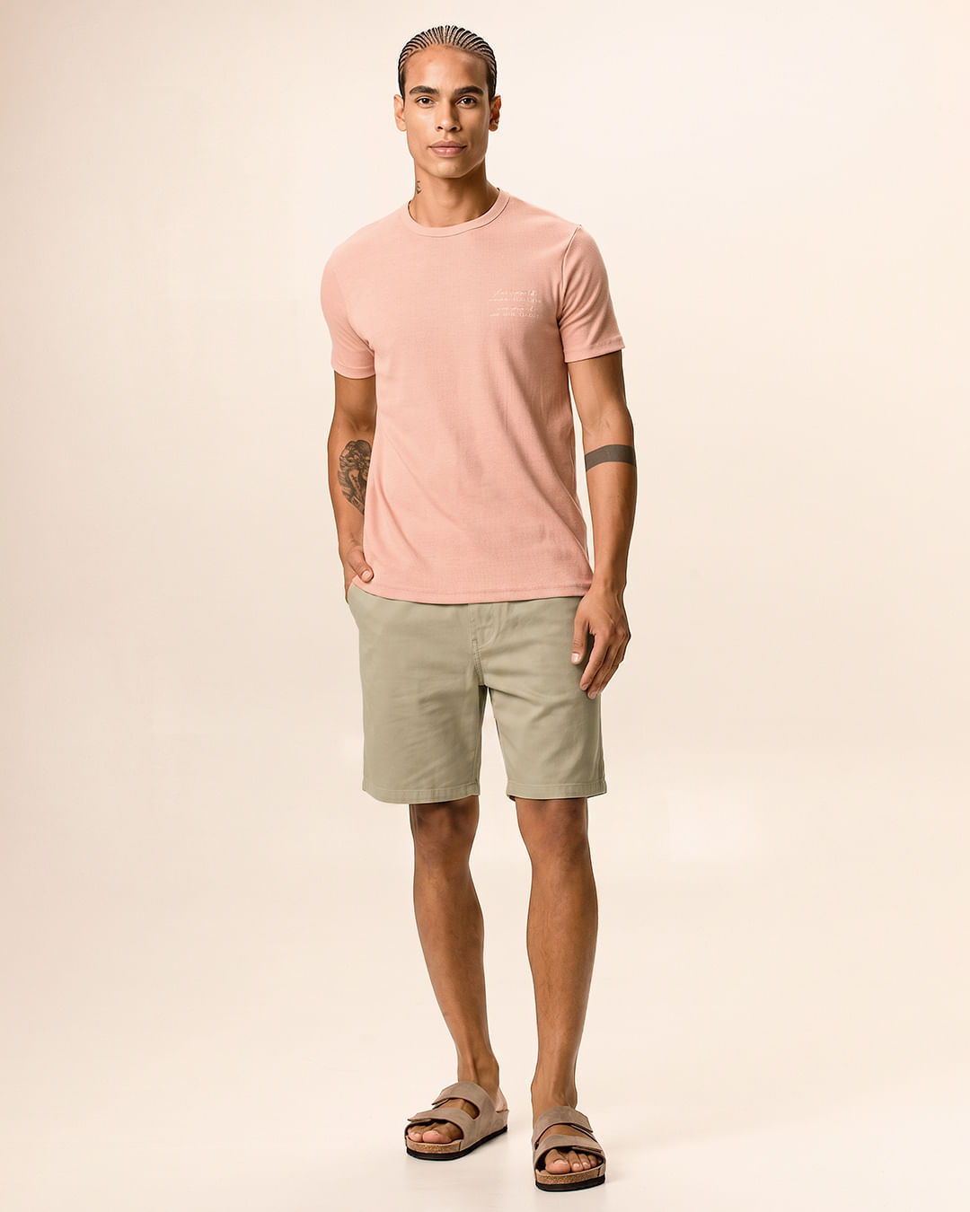 Bermuda Masculina Comfort Cadarço Interno Em Moletom Sarjado - Bege - M