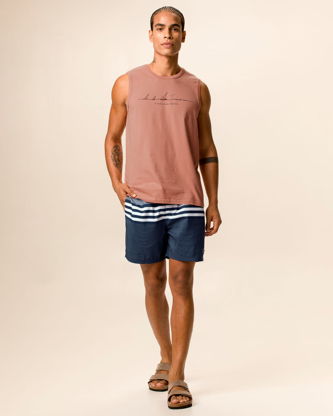 Regata Masculina Reta Estampa Localizada Em Malha Algodão - Rosa - XGG