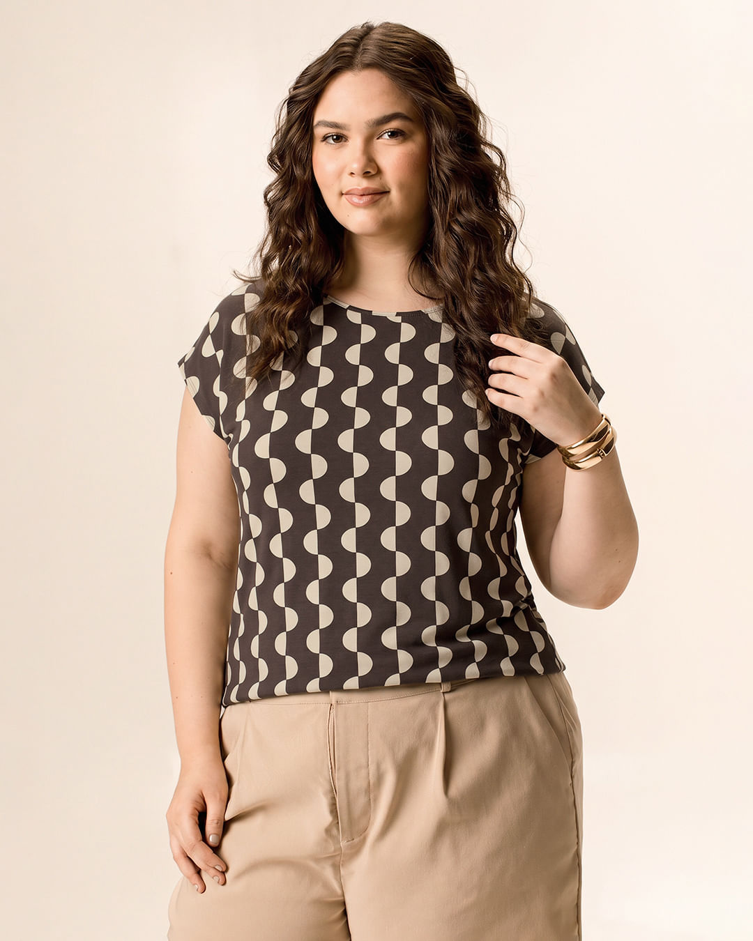 Blusa Feminina Plus Size Mullet Estampada Em Viscose Stretch