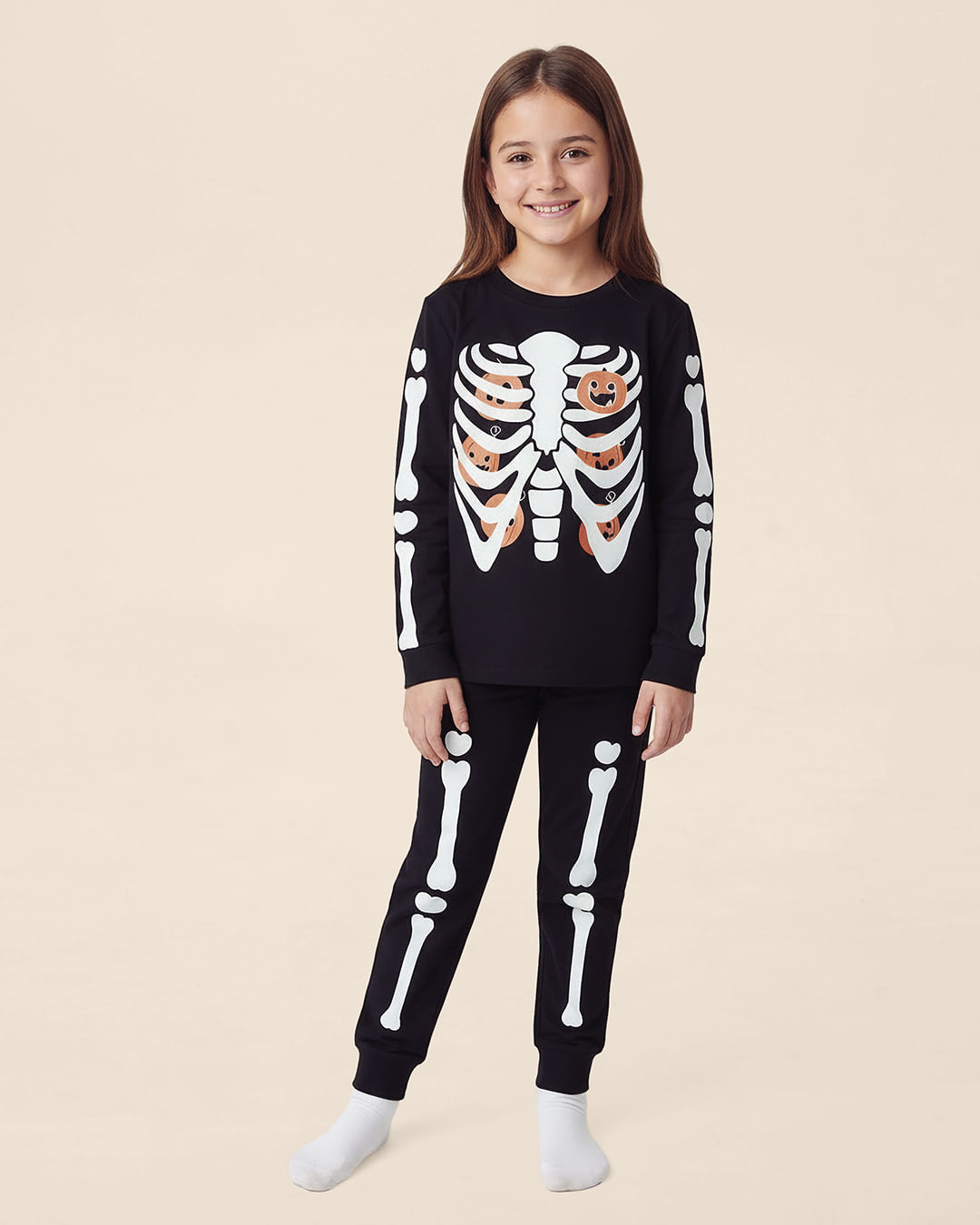 Pijama Longo Infantil Unissex Especial Halloween Brilha No Escuro Malwee Kids - Preto - 16