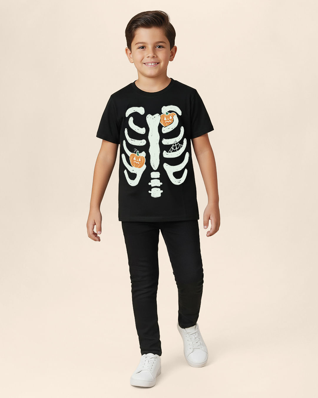Camiseta Infantil Unissex Halloween Estampa Brilha No Escuro Em Algodão Malwee Kids - Preto - 6