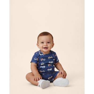 Macaquinho Bebê Menino Estampado Ombro Transpassado Em Algodão Malwee Kids