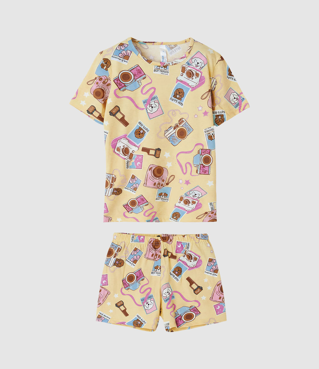 Pijama Curto Infantil Menina Blusa E Shorts Estampa Corrida Malwee Kids - Amarelo - 8