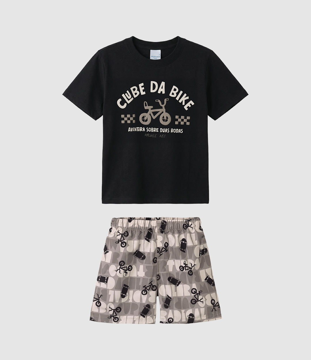 Conjunto Infantil Menino Camiseta E Bermuda Clube Da Bike Malwee Kids - Preto - 8