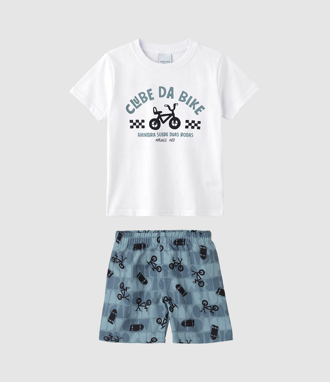 Conjunto Infantil Menino Camiseta E Bermuda Clube Da Bike Malwee Kids - Branco - 6