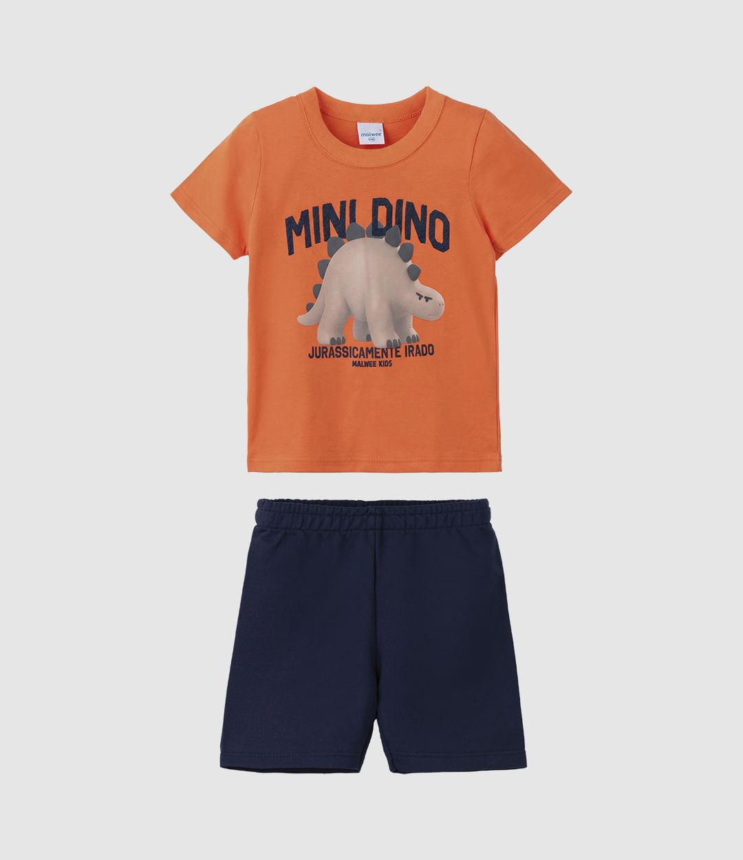 Conjunto Infantil Menino Camiseta Mini Dino Em Algodão Malwee Kids - Laranja - 8