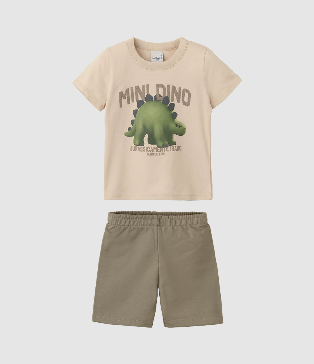 Conjunto Infantil Menino Camiseta Mini Dino Em Algodão Malwee Kids - Bege - 8