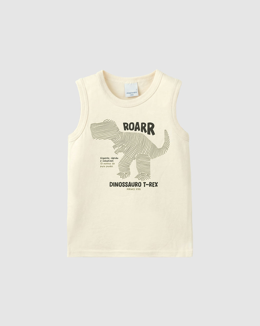 Regata Infantil Menino Dinossauro T-Rex Em Algodão Malwee Kids - Off White - 6
